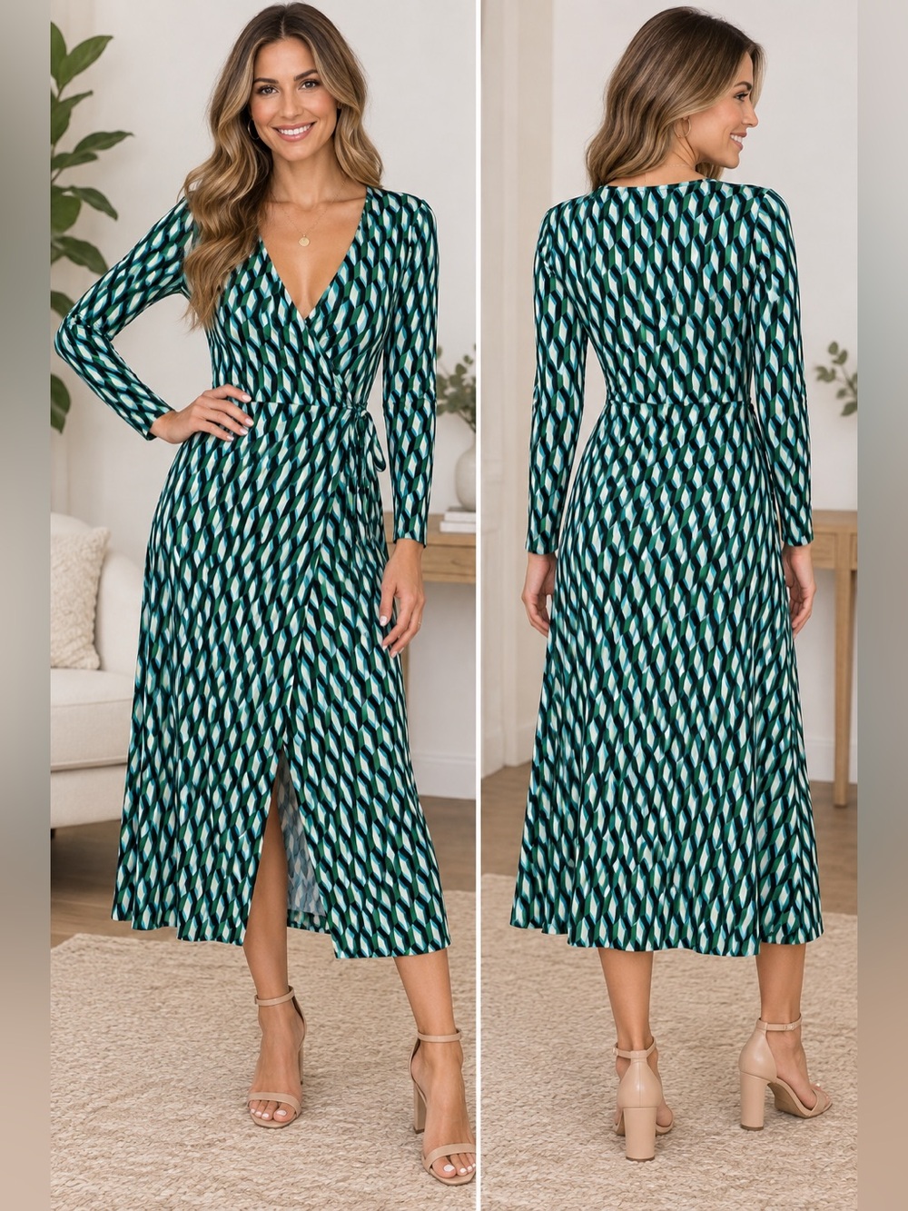 Diane von Furstenberg DVF Geometric Print Wrap Dress Size M EUC